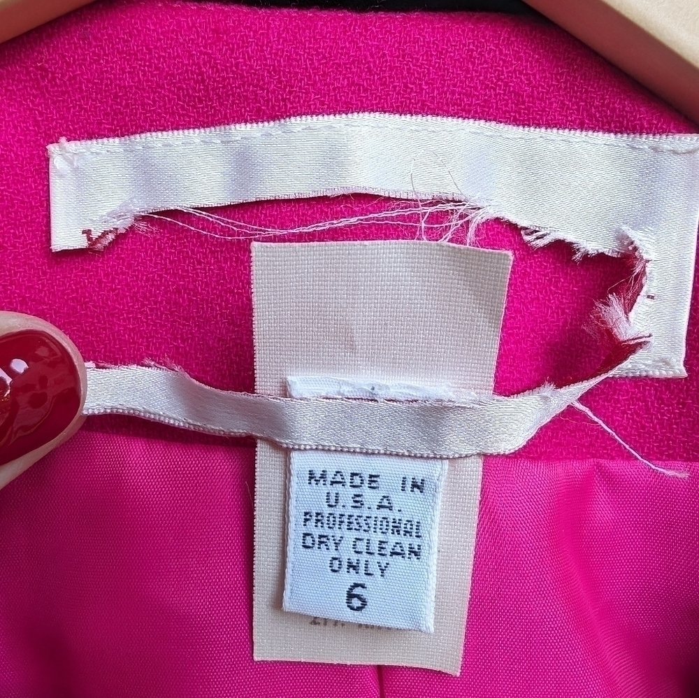 Vintage Union Made Label Barbiecore Magenta Pink Velvet Trim Rhinestone Blazer 6 - Picture 6 of 10